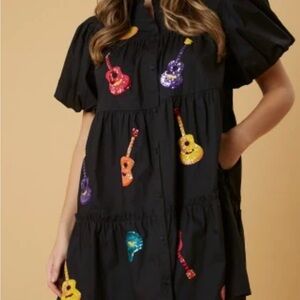 Black Sequin Guitar Dress: L
